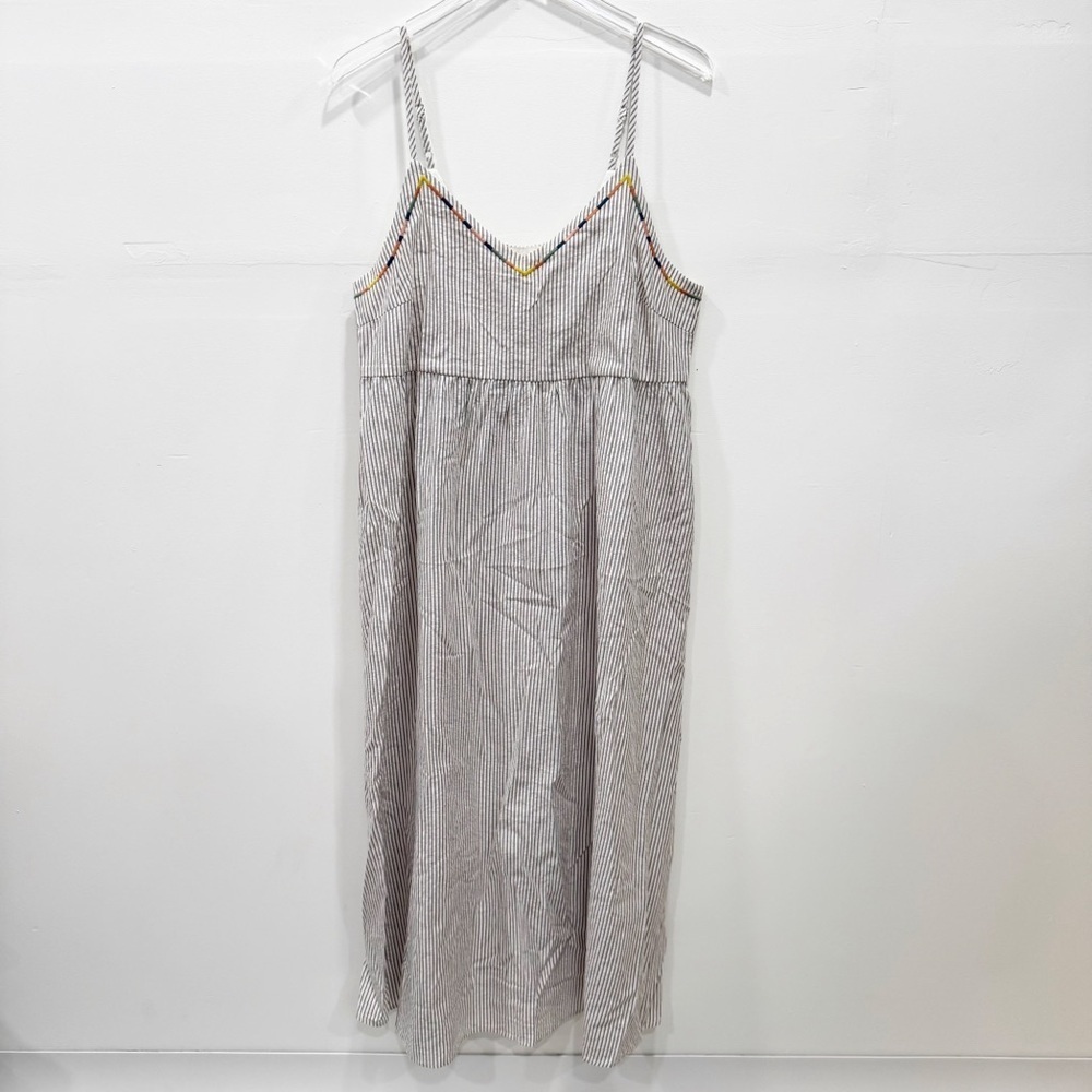 Hem & Thread Strappy Midi Maxi Long Dress Cotton Grey Stripe Large - Picture 2 of 7